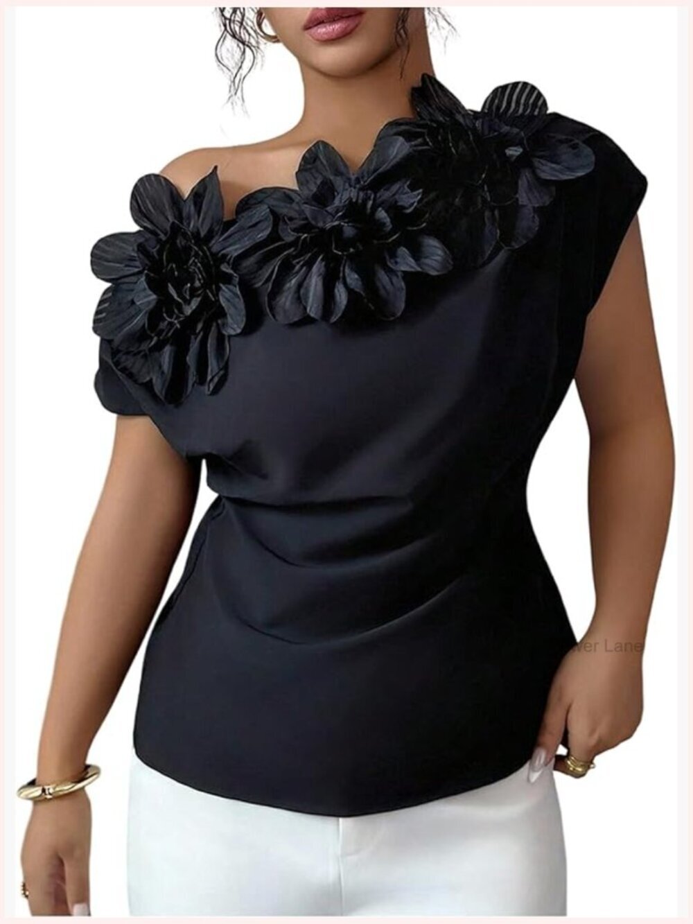 Off Shoulder Cap Sleeve Blouse with 3D Floral Appliques